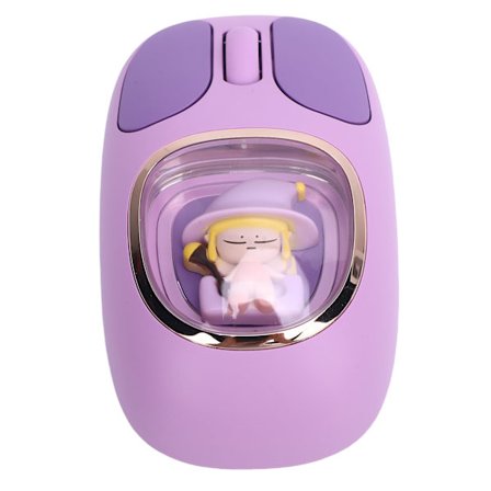 Trådløs Gaming Mus, Bluetooth Oppladbar RGB Bakgrunnsbelyst Mus med Søt Dukke Design for PC Laptop Spillbruk, Lilla