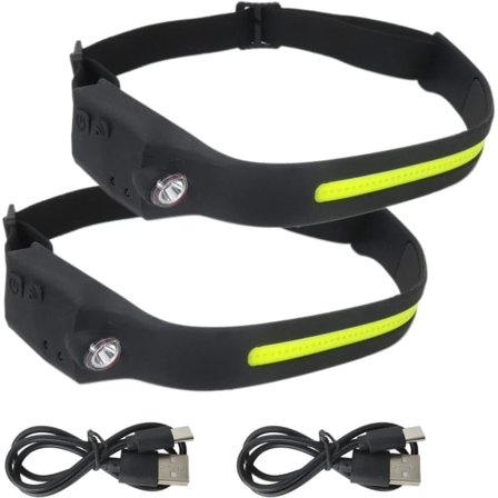 IC 2-pakk LED-ladattavat otsalamput Taskulamppu COB 230° leveä valokeila liikeanturiohjauksella, vedenpitävät ulkovalot pyöräilyyn