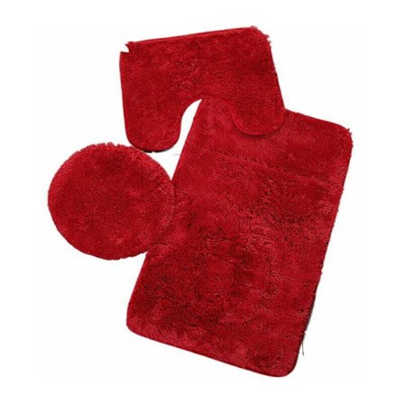 Enfärgad Badrumsmatta 3 Delar Badmatta Halkfri och Absorberande Mjuk Matta & Toalettlocksöverdrag Set Tvättbar, Röd.