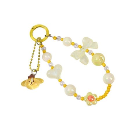 Telefoncharm med perler, metal krog vedhæng, tegneserie, sød, til kvinder, håndledsrem, gul hwy