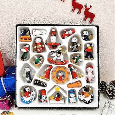 Set med 24 st Mini Julgransprydnader i Trä Premium Miniatyr Cs[D]