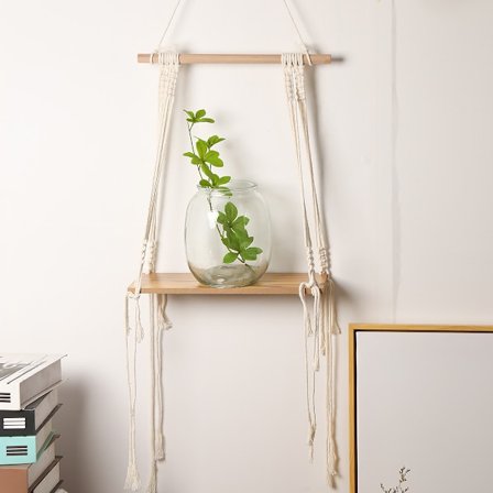 Væg Hylde Træ Makramé Boheme Deko Planter Enkle Kvaster Manuel