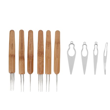 10 kpl Dreadlocks-työkalusarja Seosbambuvirkkuukoukku Dreadlocks-neulasarja hiusten muotoiluun Hopea