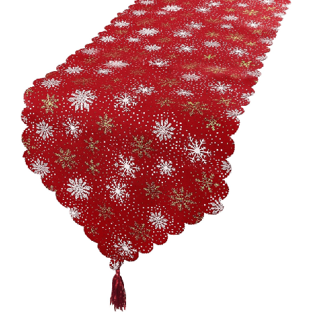 Jul Rød Bordløber 33x180cm Linned Trykt Dug Snefnug Jul Dekoration Hjem Linned Flag (Rød)