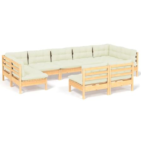 Vidaxl Loungegrupp Med Gräddvita Dynor 9 Delar Massiv Furu Creme