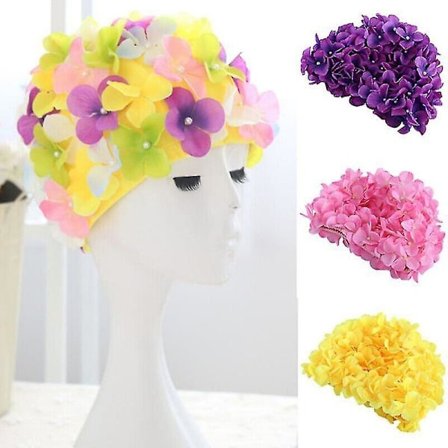 Dames badehætte med blomstermønster - Retro 3D blomster badehætte til kvinder