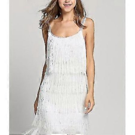 Great Gatsby Kjole 1920'er Fest Vintage Kvaster Dame Frynsekjoler (XL Hvid)
