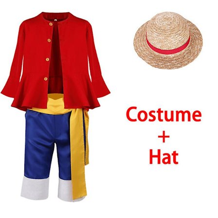 Luffy Cosplay Kostume Anime Monkey D Luffy Cosplay Uniform Hat Halloween Kostume Til Mænd Drenge Børn -a