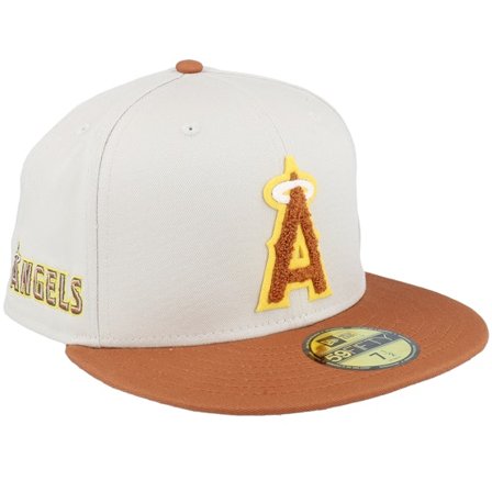 New Era - MLB Beige fitted Czapka Z Daszkiem - Los Angeles Angels Boucle 59FIFTY Stone/Burnt Pine Fitted @ Hatstore