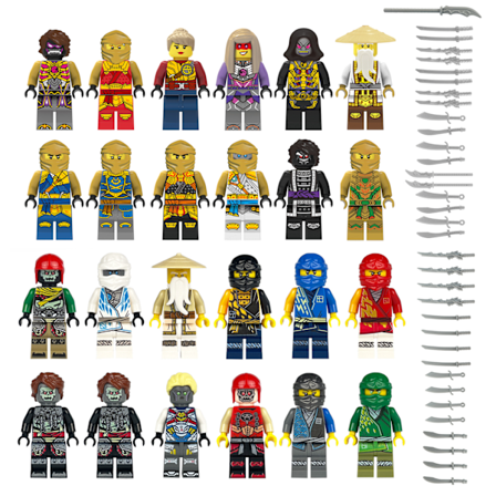 24 kpl LEGO minifiguurisetti Kai Jay Sensei Wu Mestarirakennus värikäs