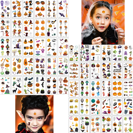 Halloween-koriste, 60 kpl Halloween Lasten Sarjakuva Tattoo-tarrat Hauska Kurpitsa T