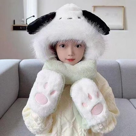 Tykkere tredelt vintersett for barn med skjerf, lue og bevegelige, integrerte ører