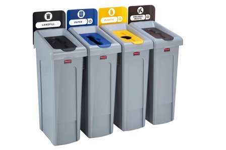 Rubbermaid Slim Jim Sorteringsstation losseplads/papir/plast/bio, Lagre & miljø