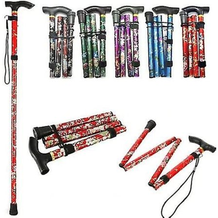 Sammenfoldelig spadserestok Justerbar aluminiumsblomstret vandrestok til vandring Camping Holdbar mobilitetshjælp