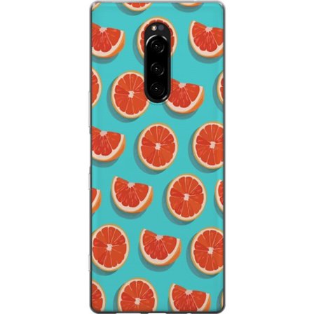 Kompatibelt Mobildeksel til Sony Xperia 1 Illustrert mønster med gjentatte grapefrukt skiver mot en turkis bakgrunn