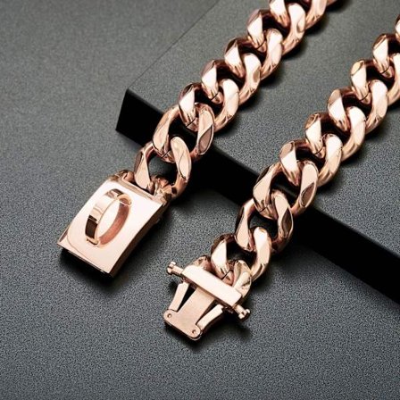 Rose Gold Kæde Hundehalsbånd, Hunde Cubansk Led Kæde Halsbånd, 19MM Stærk