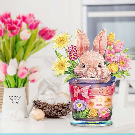 ARTopet DIY Diamant Påske Bordpynt Diamantkunst Full Rund Drill Mal Etter Tall Sett Bordpynt Enkeltsidig Diamant Kanin Design N