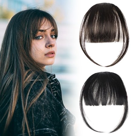 Clip-in pannelugg, Clip-in pannelugg for kvinner hårforlengelse med tinninger hårstykker, Mote luftige pannelugg Clip for daglig bruk Y7LHJFP