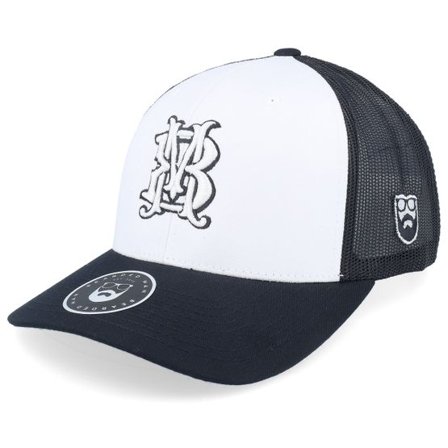 Bearded Man - Vit trucker Keps - Monogram Retro Black/White/Black Trucker @ Hatstore