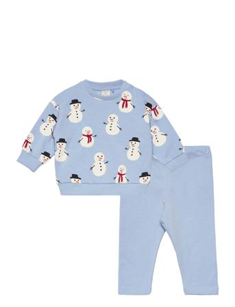 Set Sweatshirt Leggings Snowma Sets Sets With Long-sleeved T-shirt Blå Lindex*Betinget Tilbud