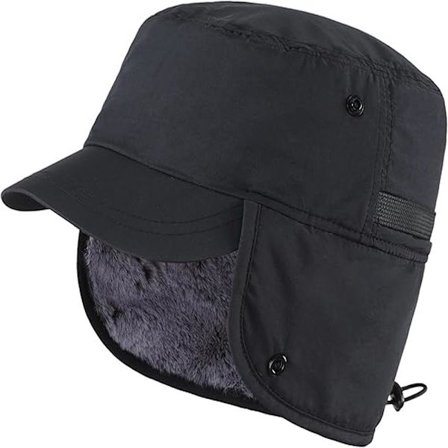 Vinterlue for menn med brem, varme øreklaffer, helforet fuskepels, baseballcaps, trapperluer, jaktluer