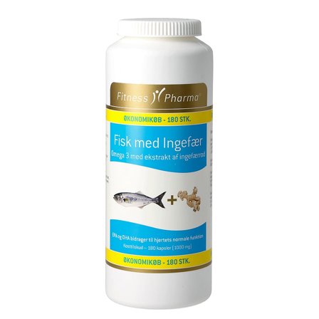 3 for 2 - Fitness Pharma Fiskeolie med ingefær 180 kaps., Helse & Madvarer, Kosttilskud, Fiskeolie & Omega 3