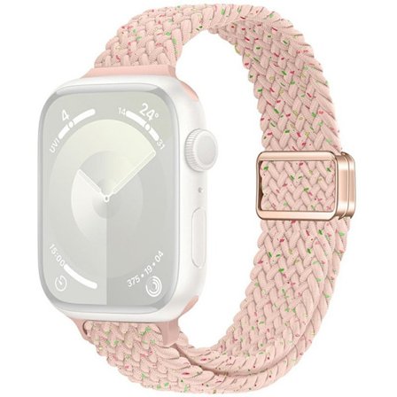KALEBOL Braided Watch Band Apple Watch Series 10 46mm Elastic Nylon Strap - Colorful Pink