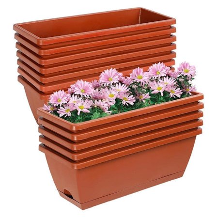 12-pakning Rektangulære Potter med Dreneringshull & Brett - Plastblomsterpotter for Utendørs/Innendørs_OF