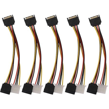 5 stk SATA 15-pin hann til 4-pin IDE + SATA adapterkabel