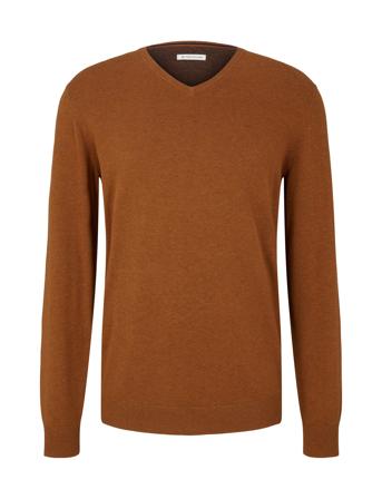 Basic V-Neck Strikket Trøje V-hals Brun Tom Tailor