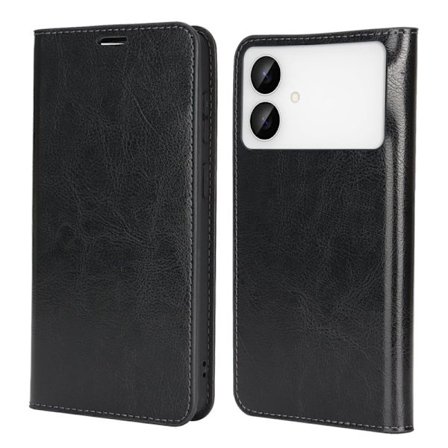 Crazy Horse Samsung Galaxy S26 Edge Plånboksfodral Äkta Läder - Svart