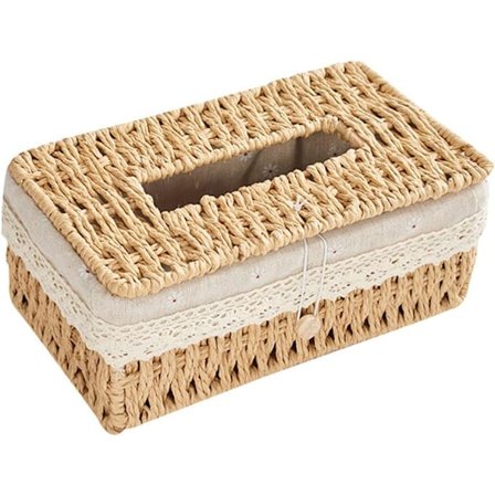 Vævet Kleenexboks Cover Rattan Ansigtskleenex Etui Holder Flettet Kleenexboks Holder til Bil Badeværelse Toiletbord Bordplader