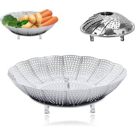 Ångkokare i rostfritt stål 24 cm för grönsaker och kastruller - Kompatibel med olika tillagningsmetoder - 1 st Silver