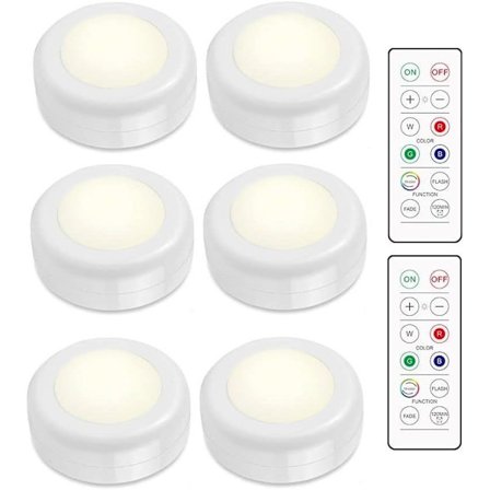 LED spot RGB batteri med fjernbetjening, 16 farver LED natlampe, batteridrevne skabslys, belysning dæmpbar trappelys, 6 stk