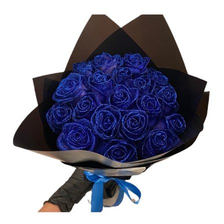Glitter Rose Bukett Blå Kunstige Rose Blomster Bukett Evigvarende Skinnende Falske Roser Gaver Til Valentinsdag Gave, Jubileum, Forlovelse