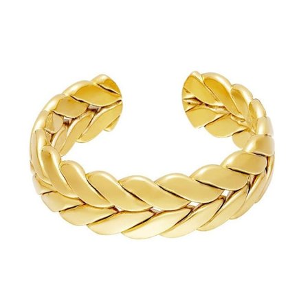 Ring i Rostfritt Stål med Flätad Design - Guld - Justerbar