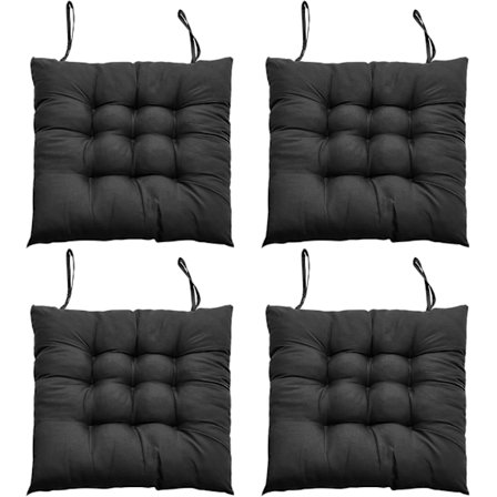 4 stk. Seteputer til spisestuestoler 40 x 40 cm Komfortable spisestolputer, kjøkkenstolputer med knytebånd Svart