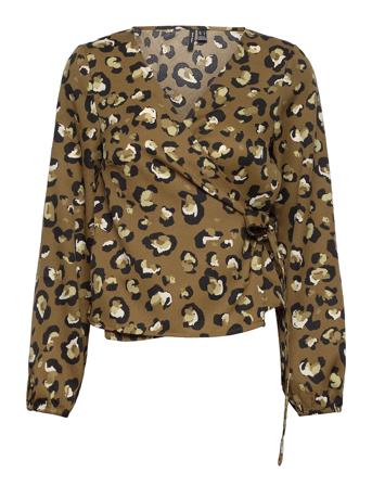 Vmisa 7/8 Wrap Top Wvn Ga Bf Blus Långärmad Brun Vero Moda
