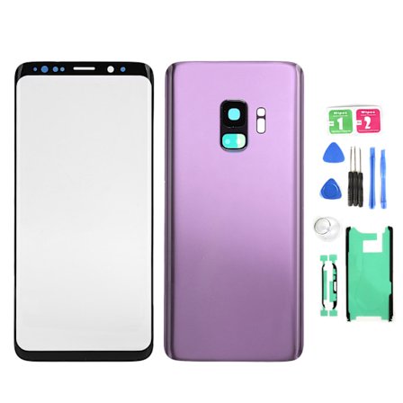 Telefon Bagside Glas Cover Front Skærm Glas Linse Udskiftningssæt til Samsung S9 G960 Lilla