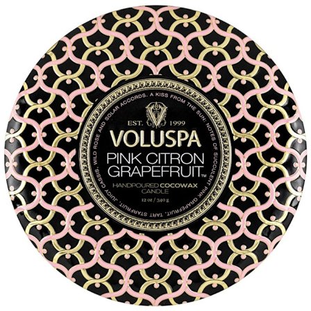 Voluspa 3-Wick Candle Decorative Tin Pink Citron Grapefruit 340g