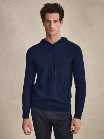 John Henric Men's Marineblå Hoodie Kashmir Size L