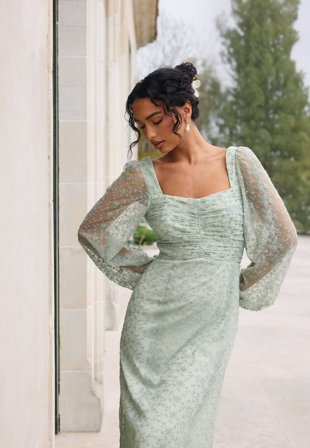 Bubbleroom Occasion - Ruched L/S Midi Dress - Aqua