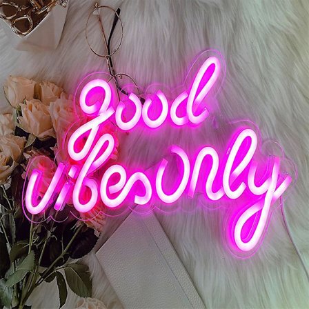 Pinkki Good Vibes Neonkyltti - Neonvalot makuuhuoneeseen, LED-neonkyltit seinäkoristeeksi