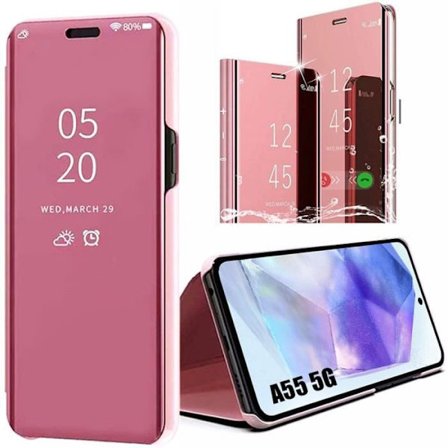 Skyddsskal - BOOLING - för Samsung Galaxy A55 5G - Rosa - Clear View - Stötresistent
