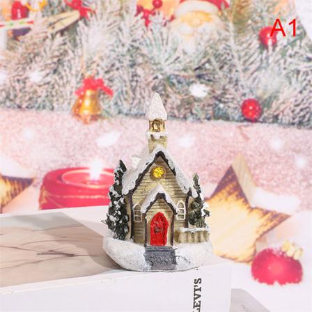 Santa Claus Snow House Miniatyrfiguruppsättningar Led-ljusstaty