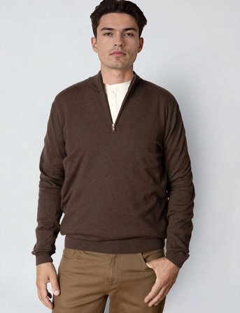 Clean Cut Copenhagen Claude Half-Zip Knit - Brown - XXL