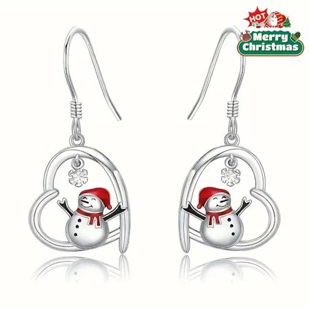 Snømann-øredobber med hjerteform for kvinner, julegaver til hverdags og fest - Snøfnugg-øredobber