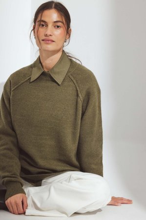 NA-KD - Strikket genser i ullblanding med rund hals - Oversize Genser - Grønn - S