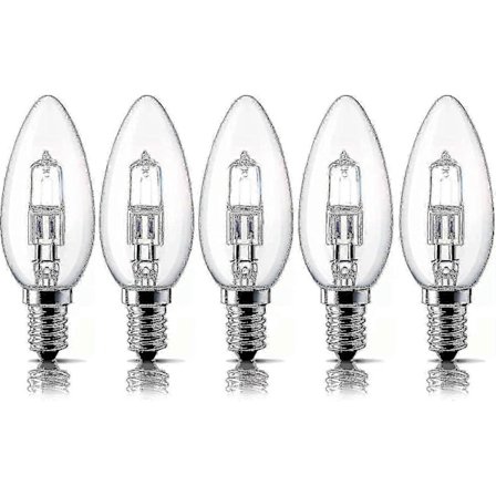 5-pakning med 28W E14 Halogen Lyspærer med Liten Edison Skrusokkel og 2700K Varmhvit Dimbar Funksjon [DB]