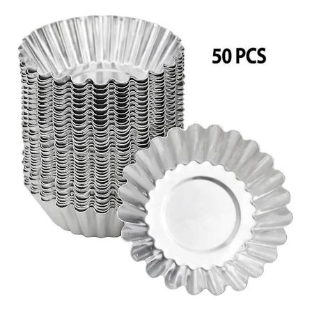 Genanvendelige aluminium bageforme til tærter, mini æggeforme, krysantemumforme, små tærteforme, buddingforme til bagning i ovn (50 stk.)